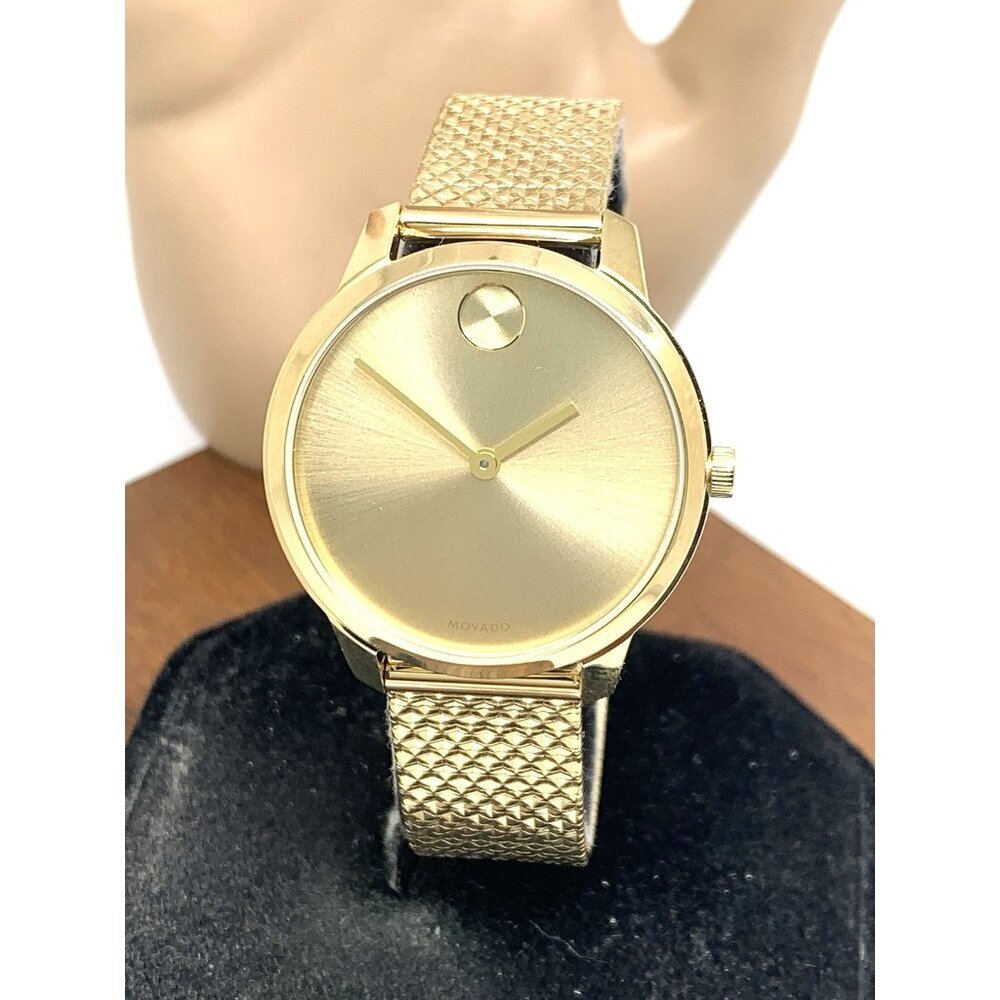 Movado Women's Watch 3600598 Bold Gold Dial Swiss Quartz Mesh Band Steel 35mm